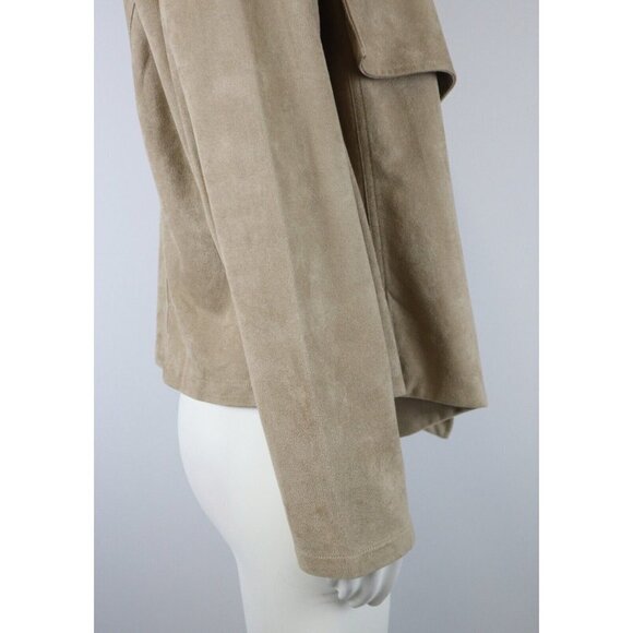 WOMEN'S BEIGE FAUX SUEDE OPEN FRONT JACKET - CHRISTOPHER & BANKS - SIZE L - Picture 7 of 12